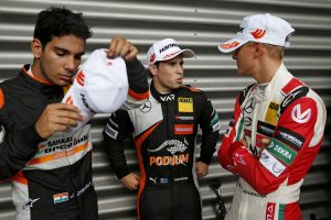 Joey Mawson (centre) with Jehan Daruvala and Mick Schumacher